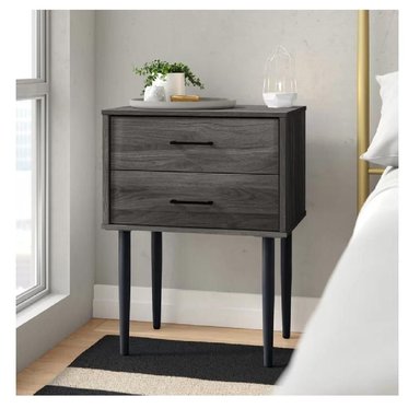 MESA DE NOCHE VELADOR PASCAL TU MESITA MELAMINA 18MM GRIS OSCURO 2 CAJONES