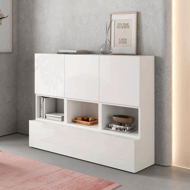 APARADOR RECIBIDOR MODERNO CHARLIE COLOR BLANCO TU MESITA 3 CAJONES 1 PUERTA