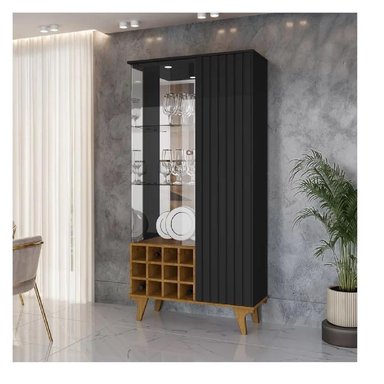 VITRINA PORTAVINOS TU MESITA LISSY COLOR NEGRO/HAYA 2 PUERTA