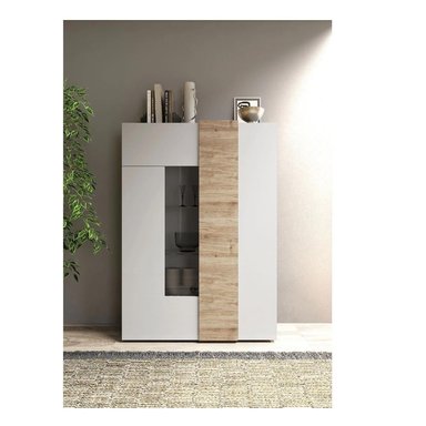 VITRINA MODERNA TU MESITA ARTIK COLOR BLANCO/ROBLE 2 PUERTAS