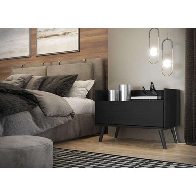 MESA DE NOCHE FUNCIONAL 1 CAJÓN LÁZARO COLOR NEGRO TU MESITA