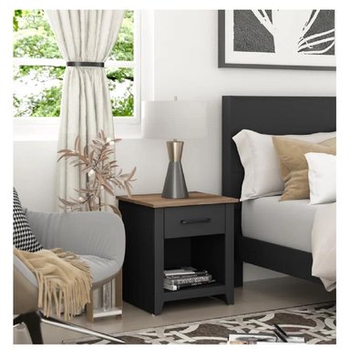 MESA DE NOCHE VELADOR XENNA TU MESITA MELAMINA 18MM 2 CAJONES COLOR NEGRO/ROBLE