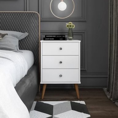 MESA DE NOCHE CLÁSICA 3 CAJONES ROSALIA COLOR BLANCO TU MESITA