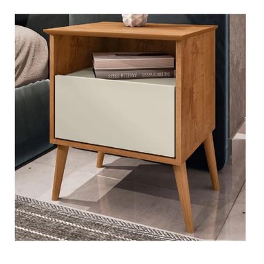 MESA DE NOCHE VELADOR MULTIUSOS TU MESITA SAOMI 1 CAJÓN COLOR MARRÓN/BLANCO