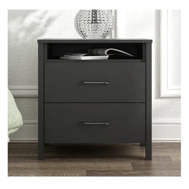 MESA DE NOCHE VELADOR AMBER TU MESITA MELAMINA 18MM COLOR NEGRO 2 CAJONES