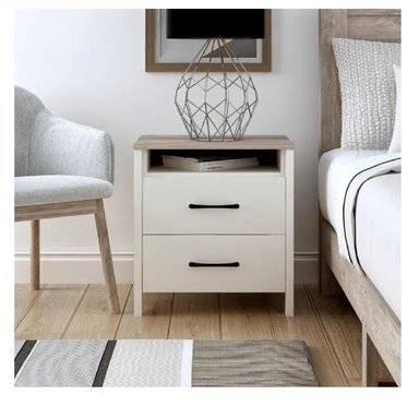 MESA DE NOCHE VELADOR AMBER TU MESITA MELAMINA 18MM COLOR BLANCO/ROBLE 2 CAJONES