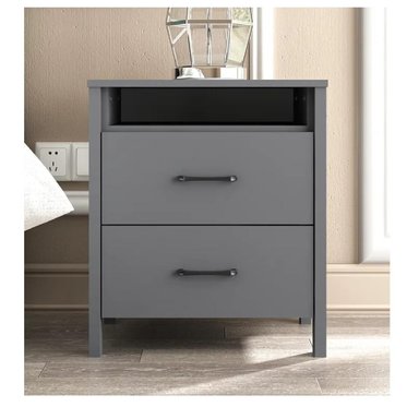 MESA DE NOCHE VELADOR AMBER TU MESITA MELAMINA 18MM COLOR GRIS OSCURO 2 CAJONES