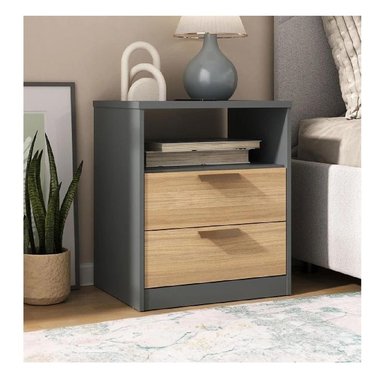 MESA DE NOCHE FERMÍN TU MESITA MELAMINA 18MM COLOR GRIS OSCURO/ROBLE 2 CAJONES