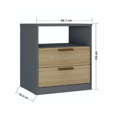 MESA DE NOCHE FERMÍN TU MESITA MELAMINA 18MM COLOR GRIS OSCURO/ROBLE 2 CAJONES - 2