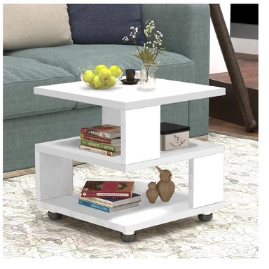 MESA DE NOCHE MULTIUSOS RENÉ TU MESITA MELAMINA 18MM CON RUEDAS COLOR BLANCO