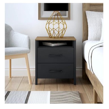 MESA DE NOCHE VELADOR AMBER TU MESITA MELAMINA 18MM COLOR NEGRO ROBLE 2 CAJONES