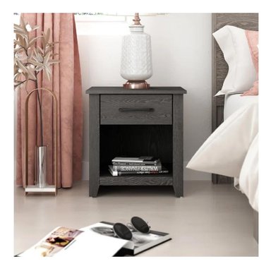 MESA DE NOCHE VELADOR XENNA TU MESITA MELAMINA 18MM 2 CAJONES COLOR GRIS OSCURO