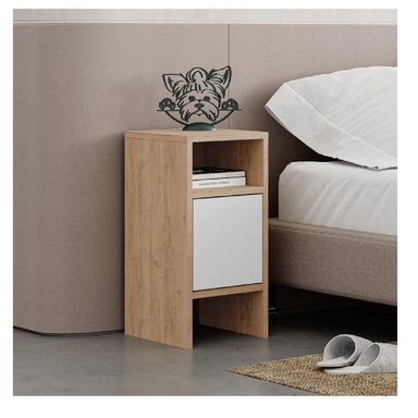 VELADOR MESA DE NOCHE XANTY TU MESITA MELAMINA 18MM 1 PUERTA COLOR ROBLE/BLANCO