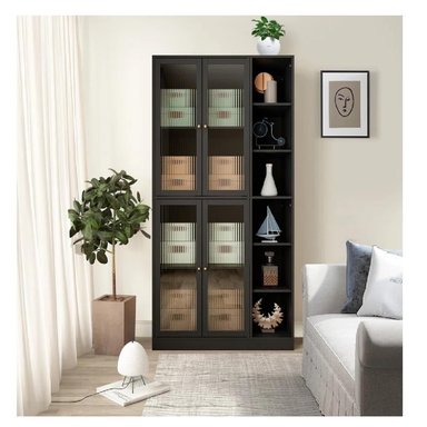 VITRINA CLÁSICA TU MESITA MERLÍN COLOR NEGRO 4 PUERTAS CON REPISAS