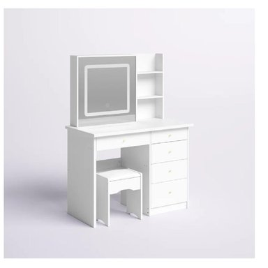 TOCADOR JUVENIL TU MESITA JISA COLOR BLANCO 5 CAJONES ESPEJO LED