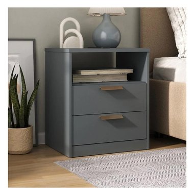 MESA DE NOCHE FERMÍN TU MESITA MELAMINA 18MM COLOR GRIS OSCURO 2 CAJONES