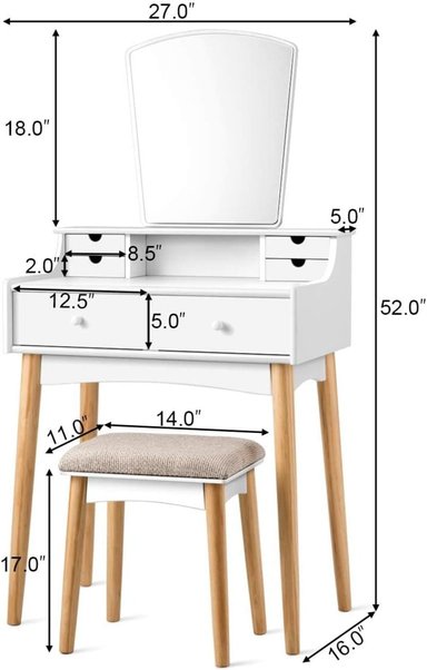 TOCADOR MODERNO SELENE 2 CAJONES MAS ESPEJO TU MESITA COLOR BLANCO - 4