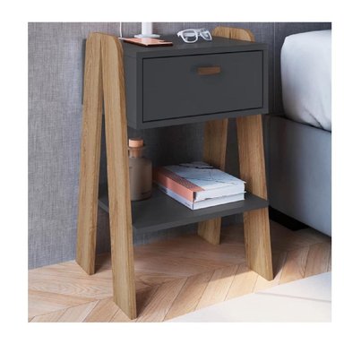 MESA DE NOCHE MODERNA TU MESITA RAQUIEM MELAMINA 18MM 1 CAJÓN COLOR NEGRO/MARRÓN