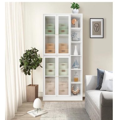 VITRINA CLÁSICA TU MESITA MERLÍN COLOR BLANCO 4 PUERTAS CON REPISAS