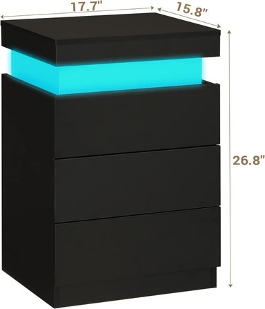 VELADOR MESA DE NOCHE TAMARIS COLOR NEGRO CON LUCES LED TU MESITA 3 CAJONES - 5