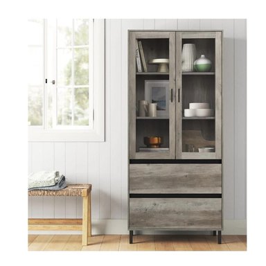 VITRINA RÚSTICA TU MESITA PARIS COLOR GRIS OSCURO 2 PUERTA 2 CAJONES