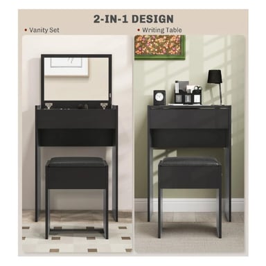 TOCADOR MULTIUSOS TU MESITA SOFÍA COLOR NEGRO CON ESPEJO 1 PUERTA - 2