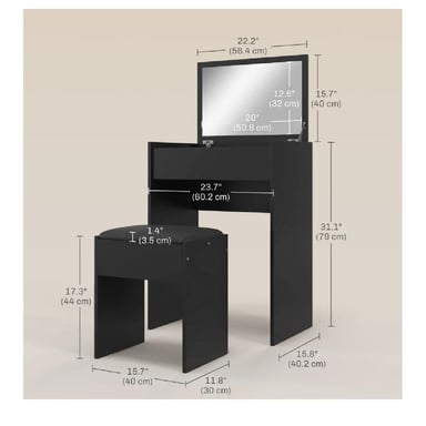 TOCADOR MULTIUSOS TU MESITA SOFÍA COLOR NEGRO CON ESPEJO 1 PUERTA - 4