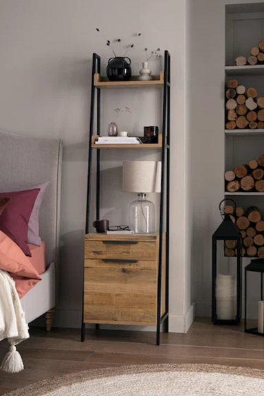 VELADOR MESA DE NOCHE CON REPISAS RÚSTICO COLOR MARRÓN TU MESITA