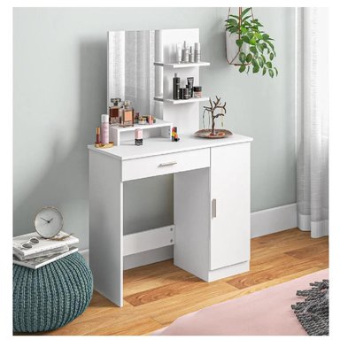 TOCADOR MODERNO TU MESITA PRAGA COLOR BLANCO 1 CAJÓN 1 PUERTA MAS ESPEJO - 2