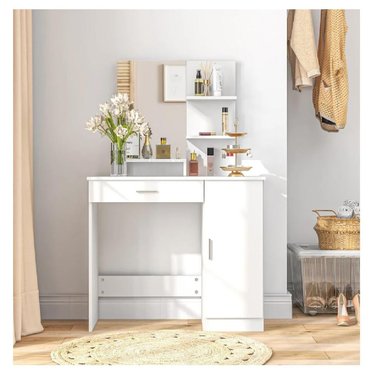 TOCADOR MODERNO TU MESITA PRAGA COLOR BLANCO 1 CAJÓN 1 PUERTA MAS ESPEJO - 3
