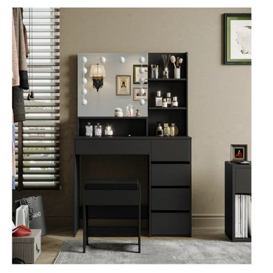 TOCADOR MODERNO LED TU MESITA MAGIC COLOR NEGRO 5 CAJONES