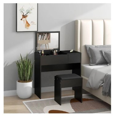 TOCADOR PRÁCTICO TU MESITA BETSY COLOR NEGRO 1 CAJÓN 1 PUERTA MAS ESPEJO - 1
