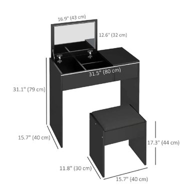 TOCADOR PRÁCTICO TU MESITA BETSY COLOR NEGRO 1 CAJÓN 1 PUERTA MAS ESPEJO - 2