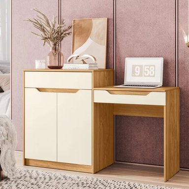 TOCADOR Y CÓMODA MODERNA MOISÉS COLOR BLANCO/DUNA TU MESITA