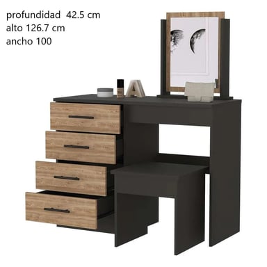 TOCADOR CON ESPEJO 4 CAJONES MANÁ COLOR NEGRO/MACADAMIA TU MESITA - 3