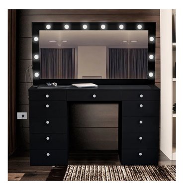 TOCADOR MODERNO TU MESITA SONIA COLOR NEGRO 11 CAJONES ESPEJOS LED