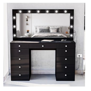 TOCADOR MODERNO TU MESITA SONIA COLOR NEGRO 11 CAJONES ESPEJOS LED - 2
