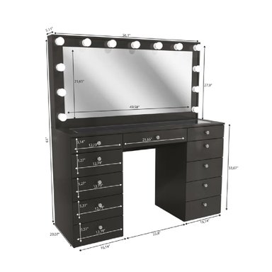 TOCADOR MODERNO TU MESITA SONIA COLOR NEGRO 11 CAJONES ESPEJOS LED - 3
