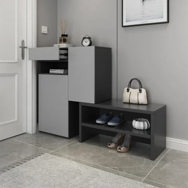 ZAPATERA CON GABINETE LUCIO COLOR GRIS/NEGRO TU MESITA - 2