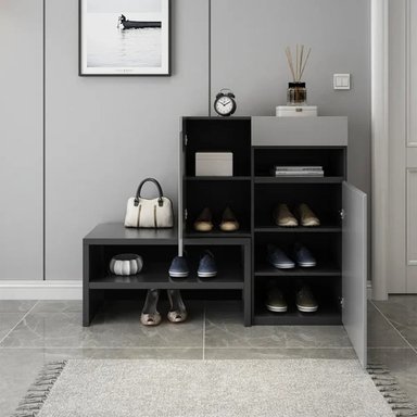 ZAPATERA CON GABINETE LUCIO COLOR GRIS/NEGRO TU MESITA - 4