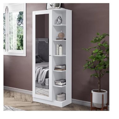 ZAPATERA ALTA ARIEL TU MESITA MELAMINA 18MM CON ESPEJO COLOR BLANCO 1 PUERTA