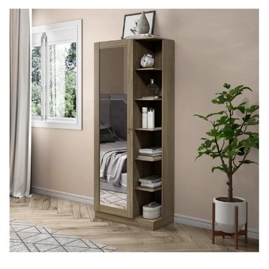 ZAPATERA ALTA ARIEL TU MESITA MELAMINA 18MM CON ESPEJO COLOR MARRÓN RÚSTICO 1 PUERTA