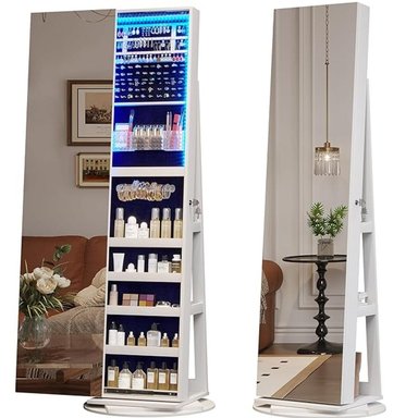 ESPEJO GIRATORIO CON ORGANIZADOR DE JOYAS SAKIA BLANCO TU MESITA