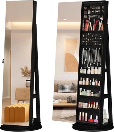 ESPEJO GIRATORIO CON ORGANIZADOR DE JOYAS SAKIA NEGRO TU MESITA