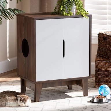 MUEBLE MODERNO PARA GATOS TOMY 2 COLOR BLANCO/MARRÓN TU MESITA