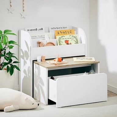 MUEBLE INFANTIL 3 EN 1 LIBRERO+MESA+BAÚL ITALO COLOR BLANCO TU MESITA