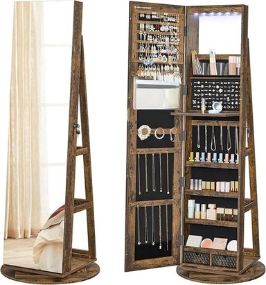 ESPEJO GIRATORIO CON ORGANIZADOR DE JOYAS ROMINA MARRON TU MESITA