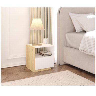 VELADOR MESA DE NOCHE NORMANDI COLOR BLANCO/DUNA 1 CAJON TU MESITA