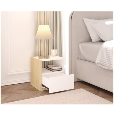 VELADOR MESA DE NOCHE NORMANDI COLOR BLANCO/DUNA 1 CAJON TU MESITA - 3