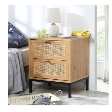 MESA DE NOCHE BORGIAS CON REJILLA RATAN COLOR ROVERE 2 CAJONES TU MESITA